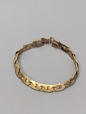 1950s Sarah Coventry Gold Tone Woven Link Bracelet With Classic Fold Over Clasp
